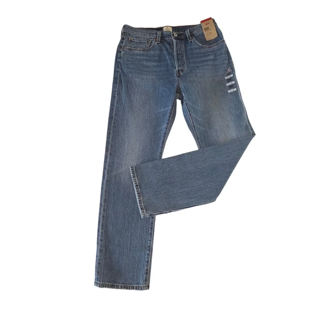 Levi's 501 Original Blue Denim Jeans Women W32 L30 High Rise Button Fly Straight